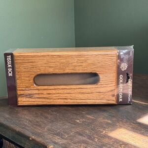 NOS Vintage Decor Bathware Golden Oak Wood Tissue Box Cover